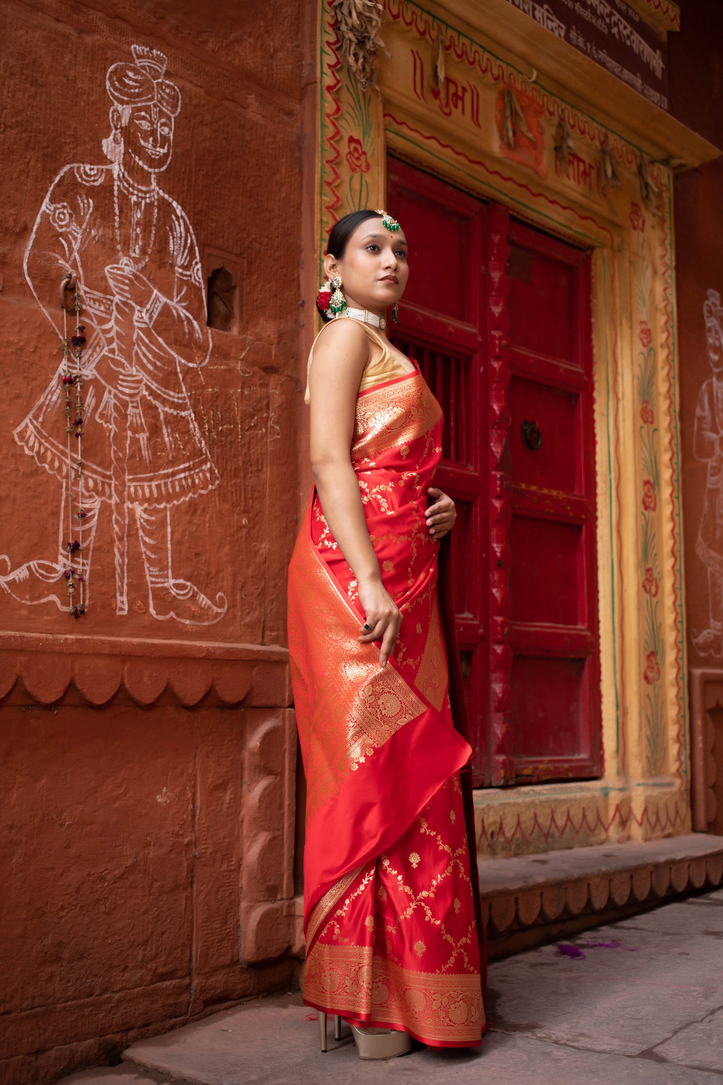 Deep Carmine Pink Banarasi Silk Saree