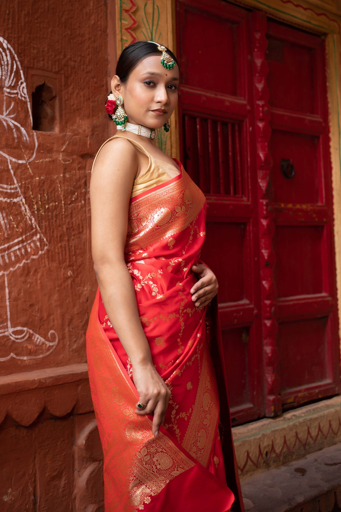 Deep Carmine Pink Banarasi Silk Saree