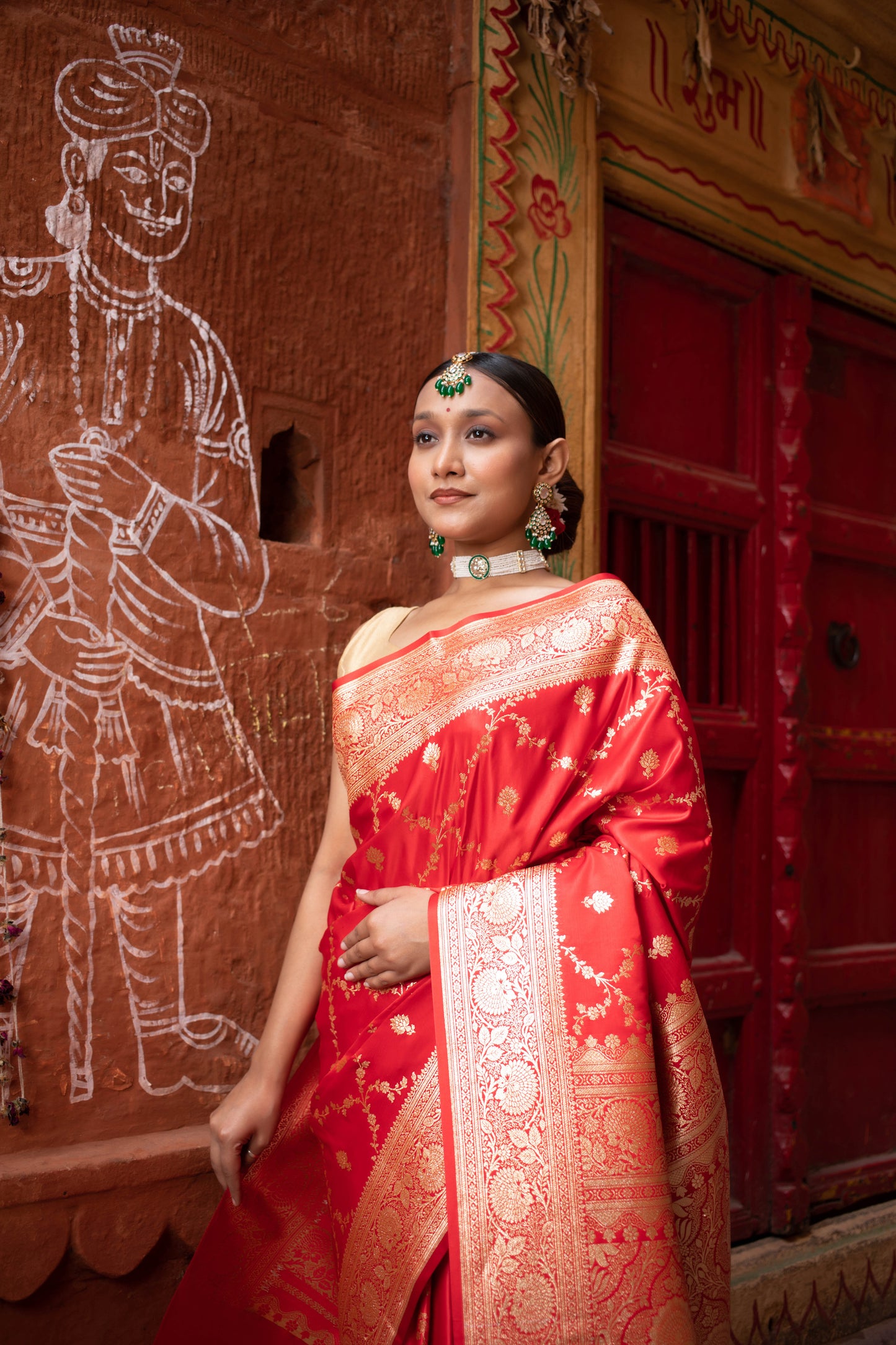 Deep Carmine Pink Banarasi Silk Saree