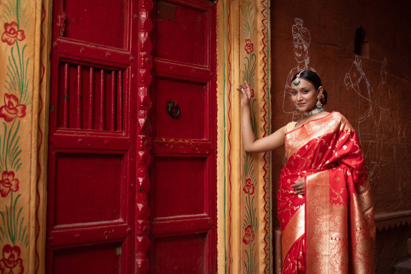 Deep Carmine Pink Banarasi Silk Saree