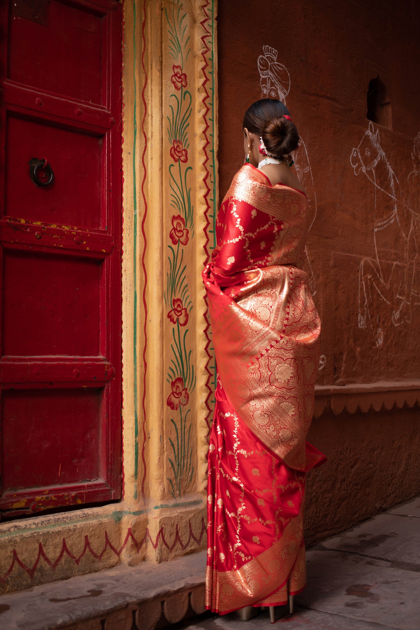 Deep Carmine Pink Banarasi Silk Saree