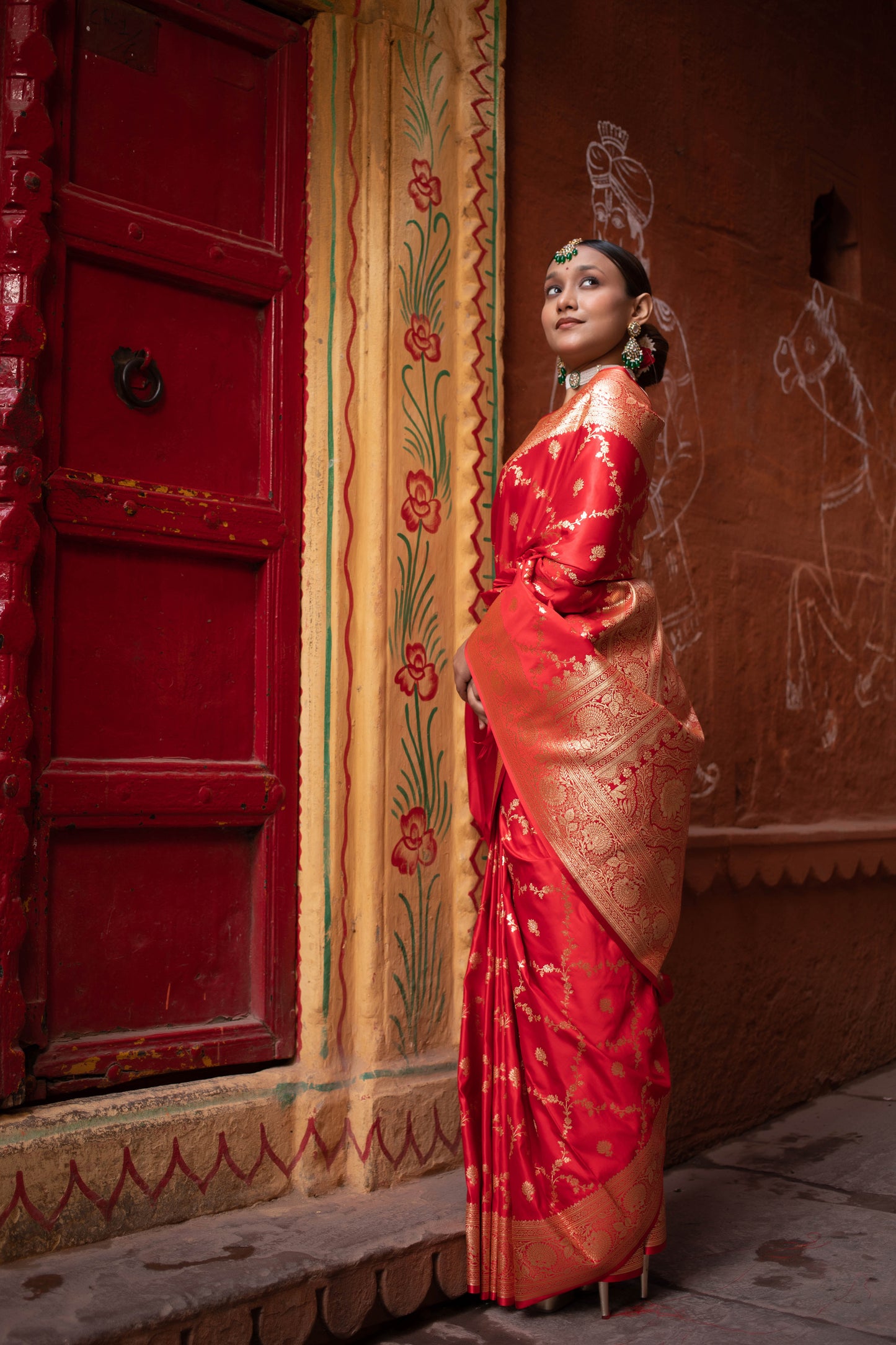 Deep Carmine Pink Banarasi Silk Saree