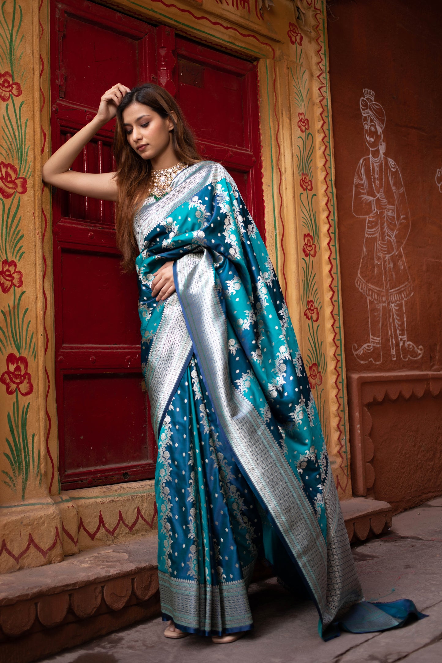 Dark Turquoise Banarasi Silk Saree