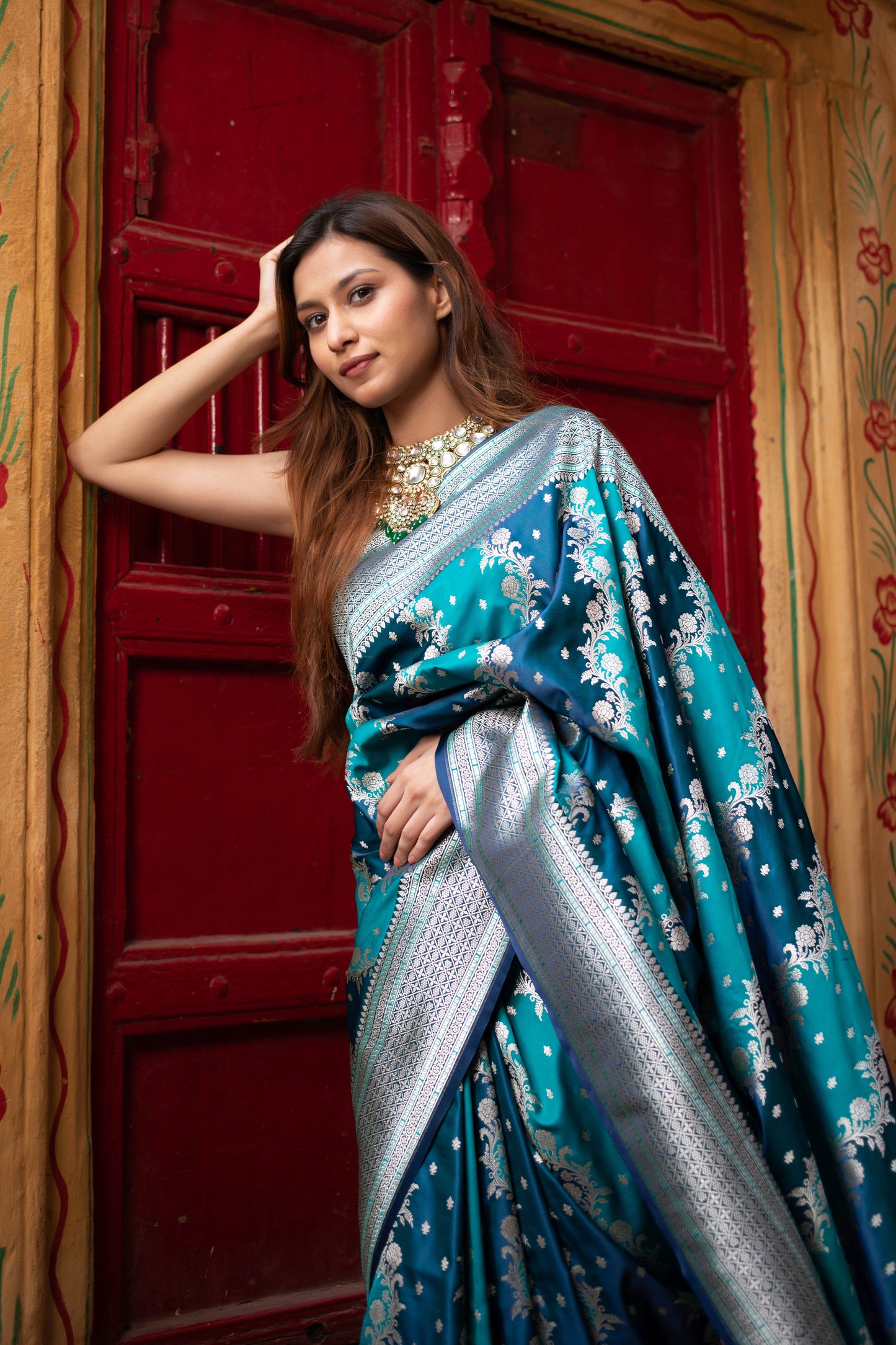Dark Turquoise Banarasi Silk Saree