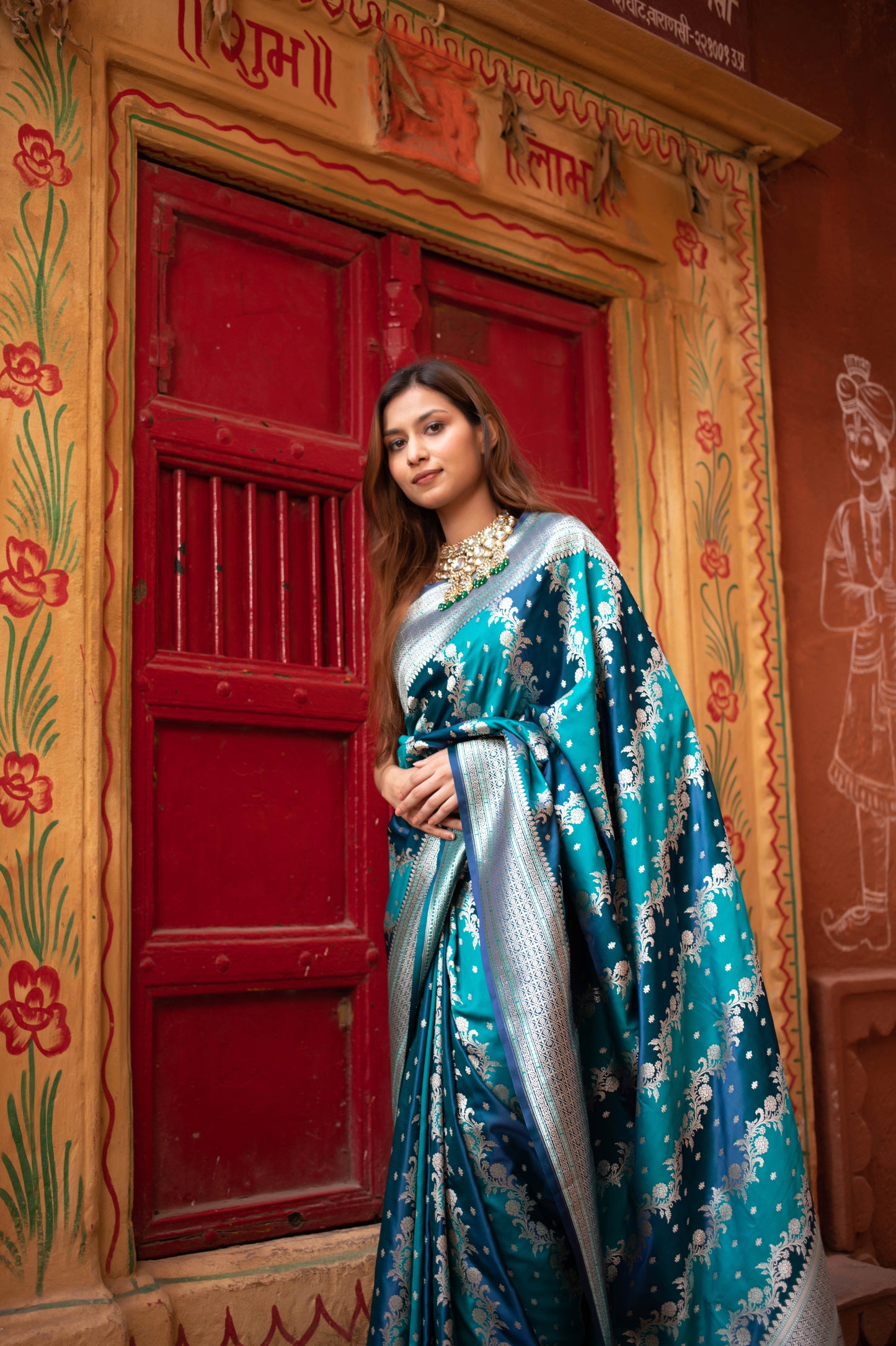 Dark Turquoise Banarasi Silk Saree