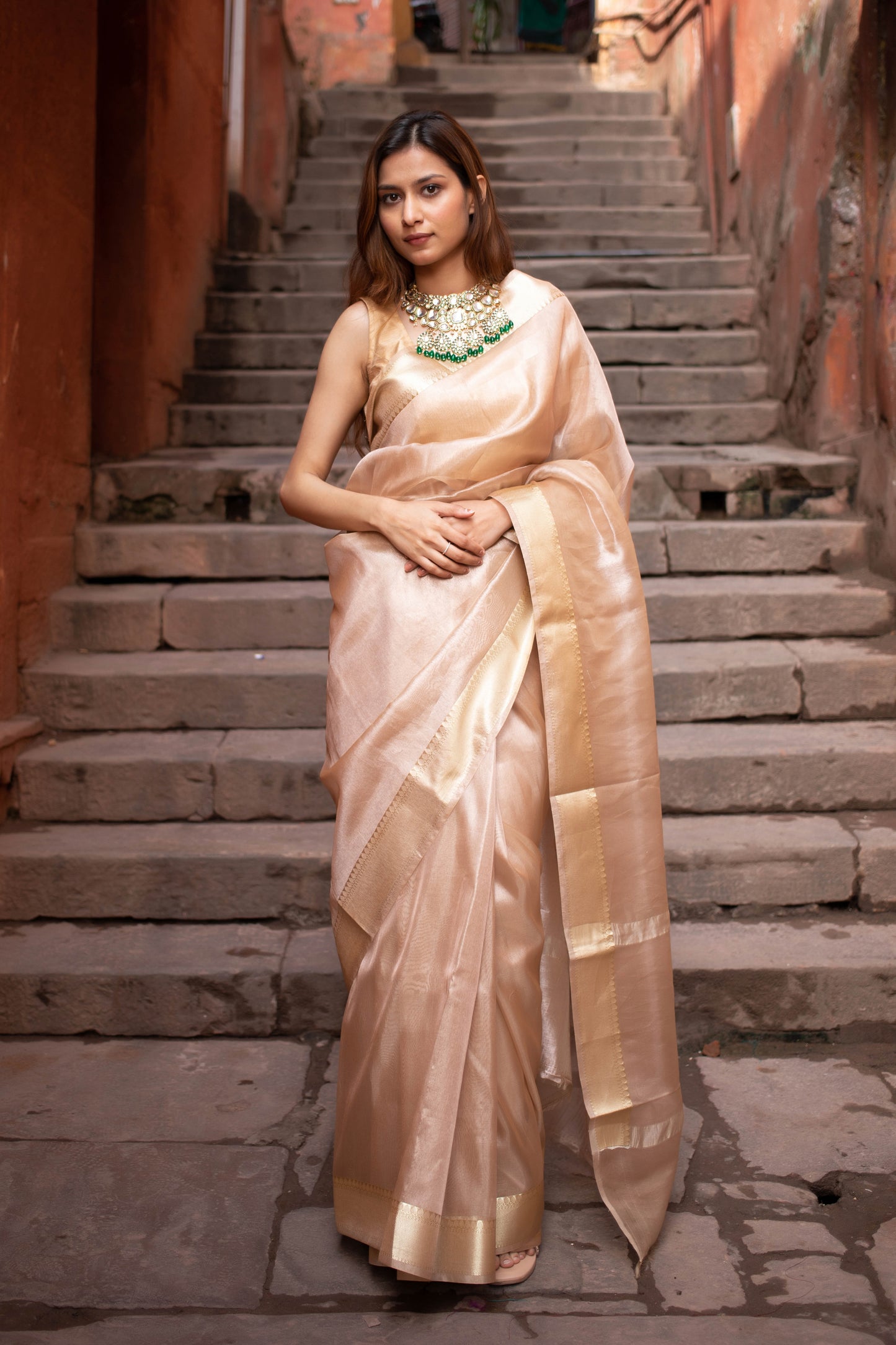 Dusty Golden Banarasi Tissue Silk Saree