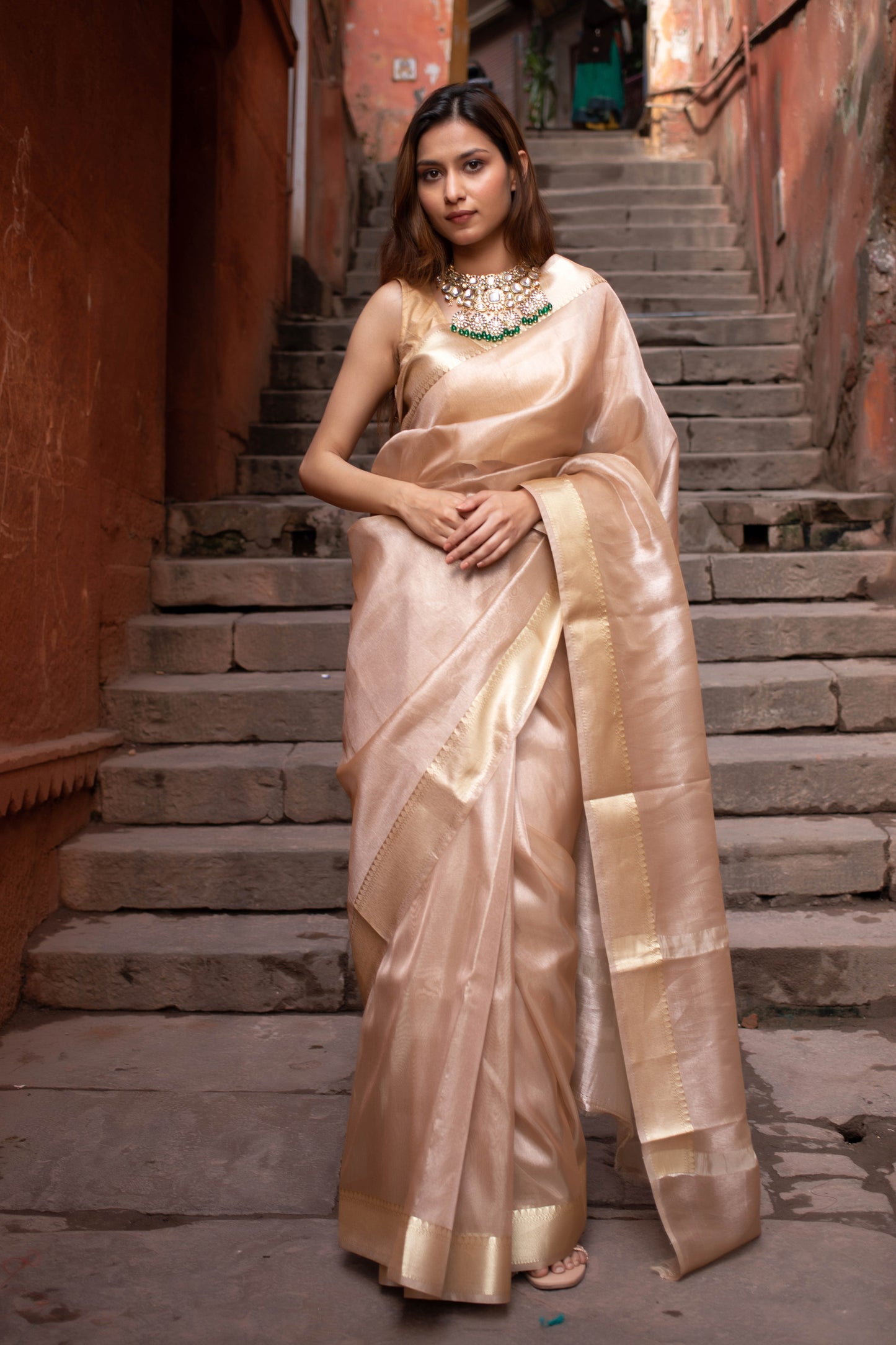 Dusty Golden Banarasi Tissue Silk Saree