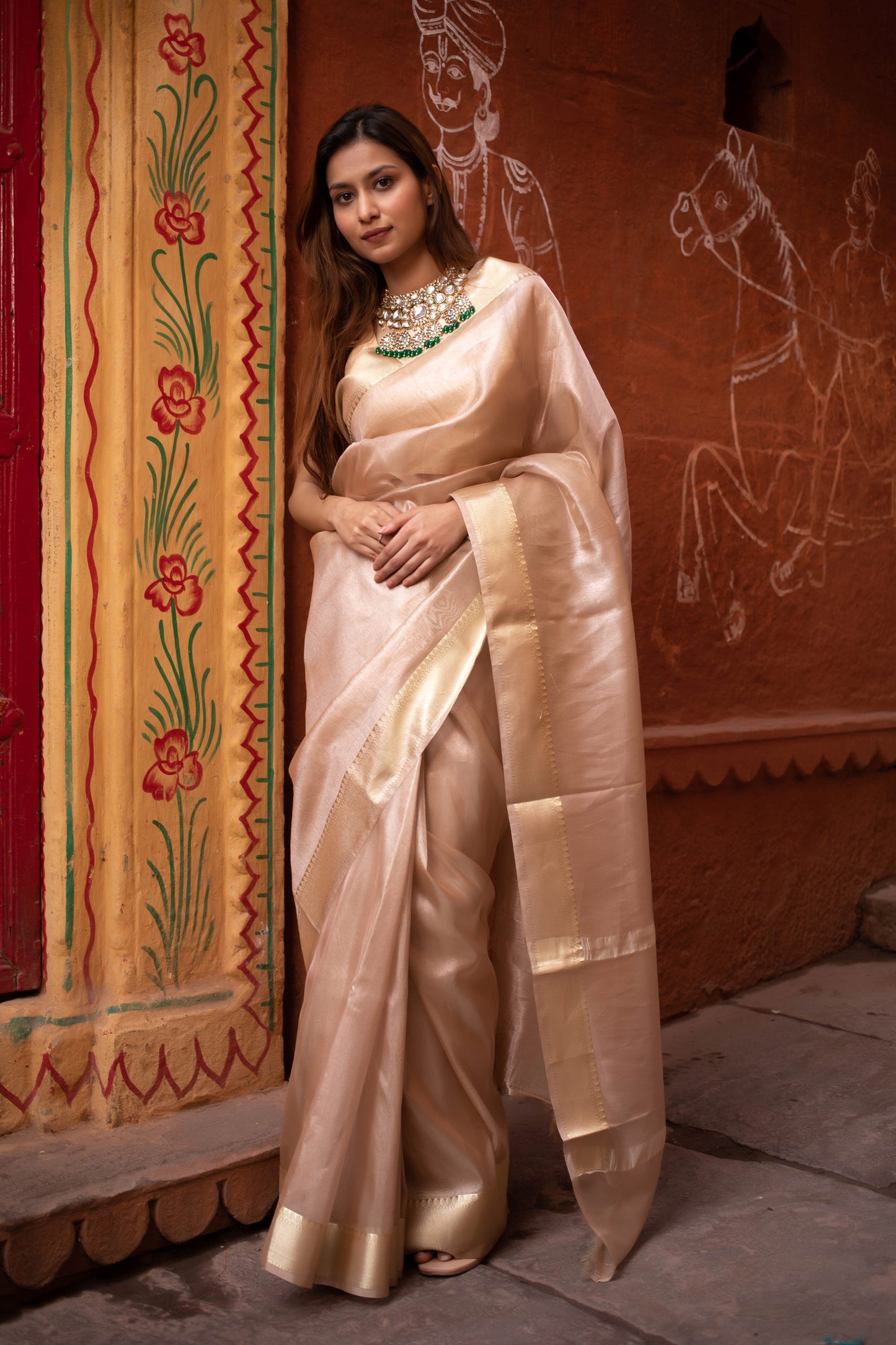 Dusty Golden Banarasi Tissue Silk Saree