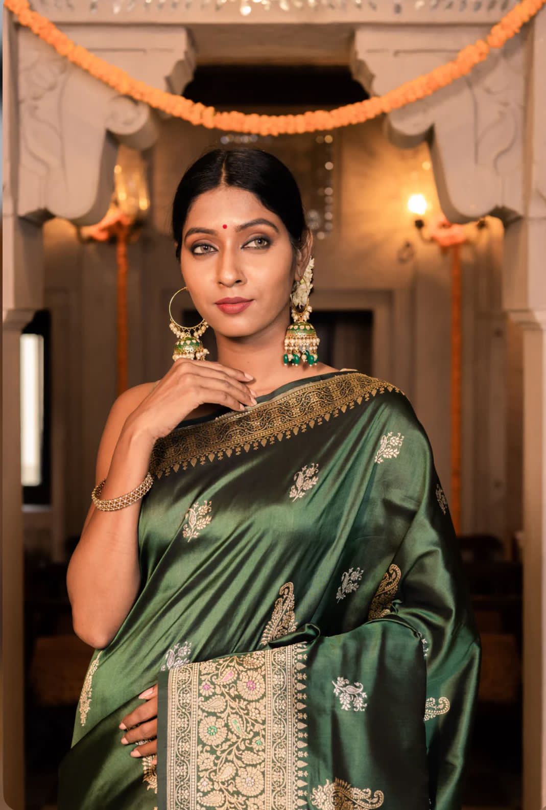 Green Handloom Kaduwan Pure Katan Silk Banarasi Saree