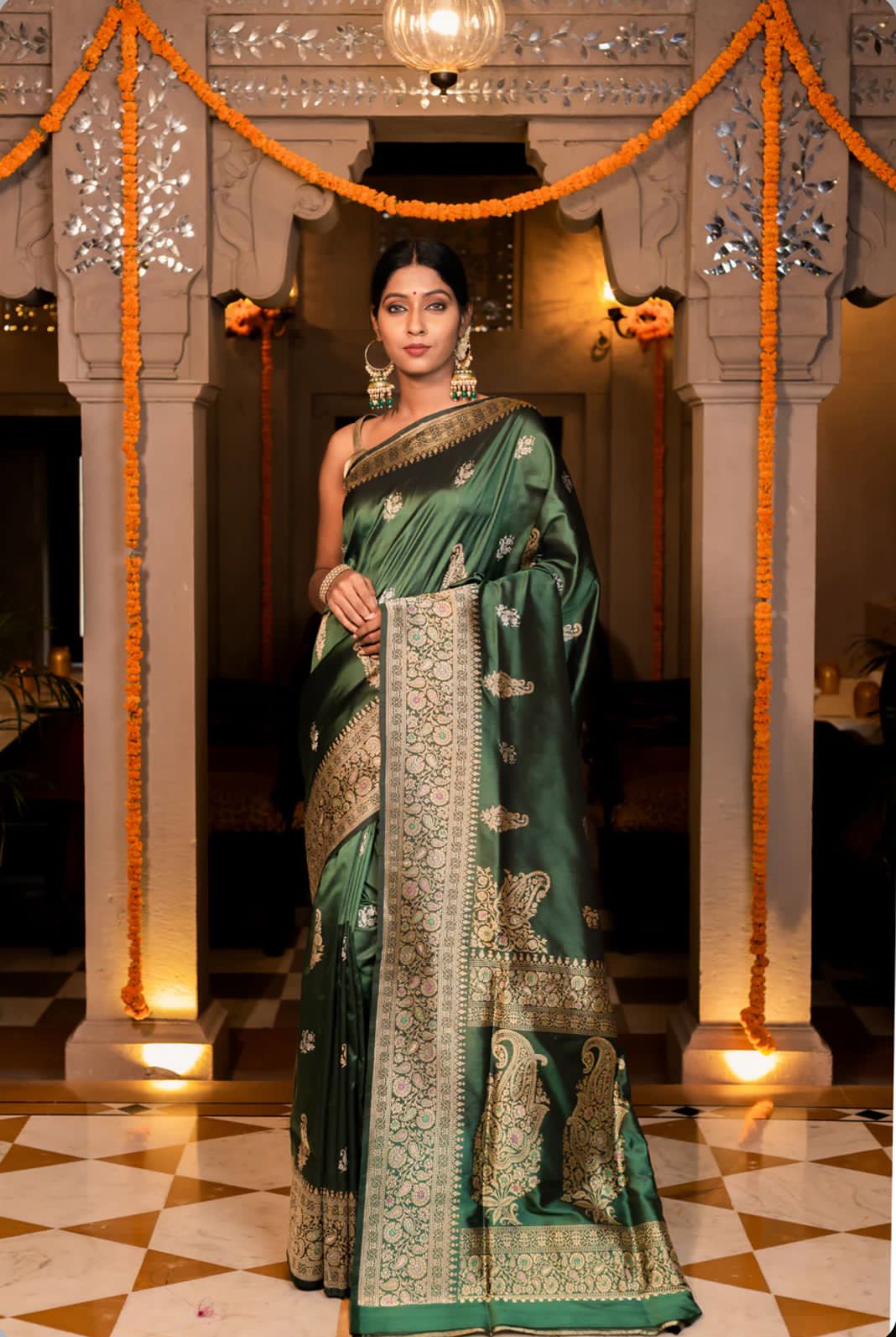 Green Handloom Kaduwan Pure Katan Silk Banarasi Saree