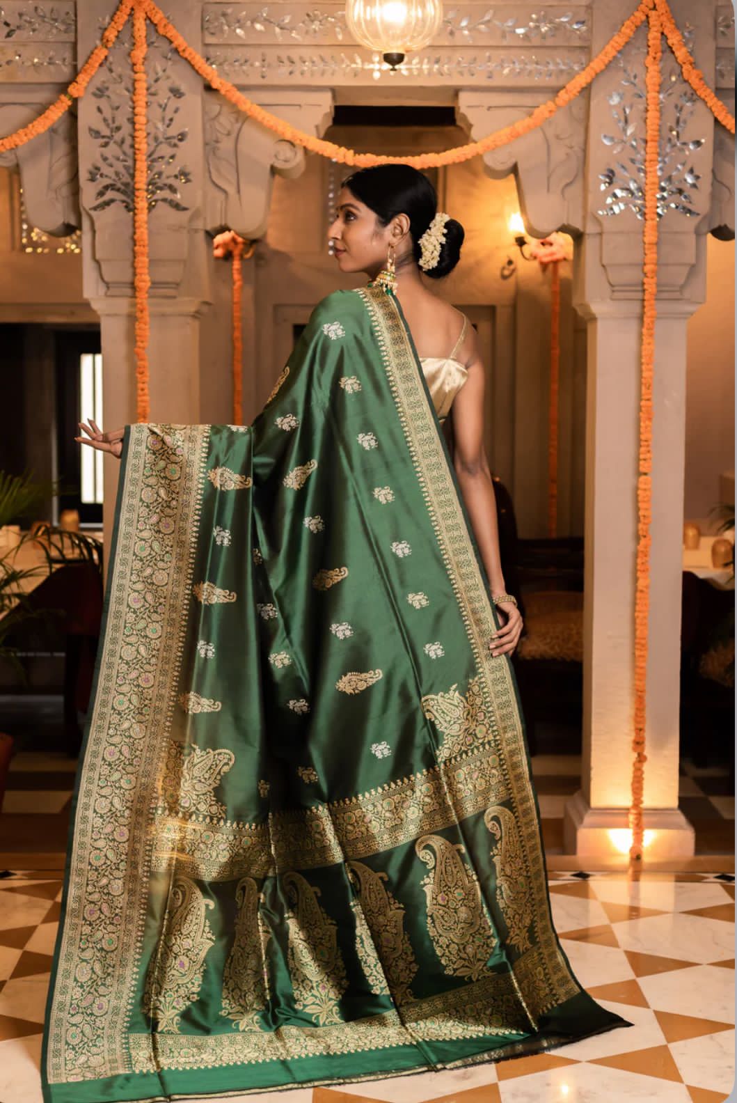 Green Handloom Kaduwan Pure Katan Silk Banarasi Saree