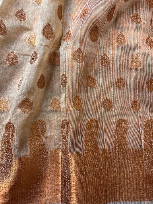 Beige Tussar Silk Banarasi Silk Saree