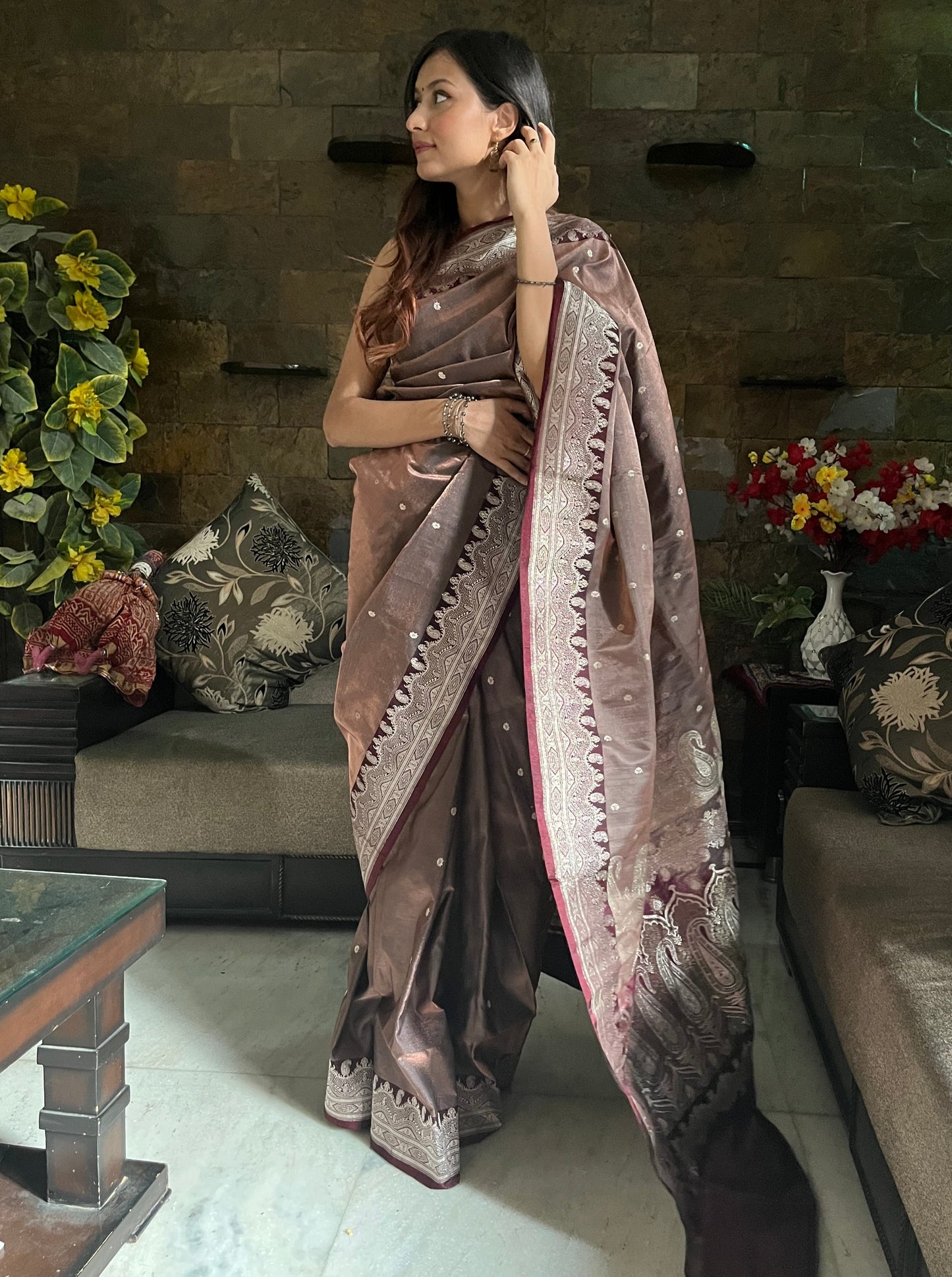 Metalic Copper Banarasi Silk Saree