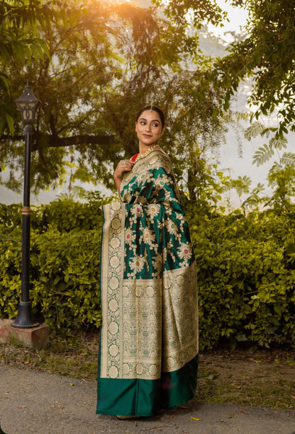 Green Meenakari Work Pure Katan Silk Banarasi Saree