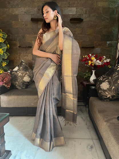 Black and Golden Tissue Saree