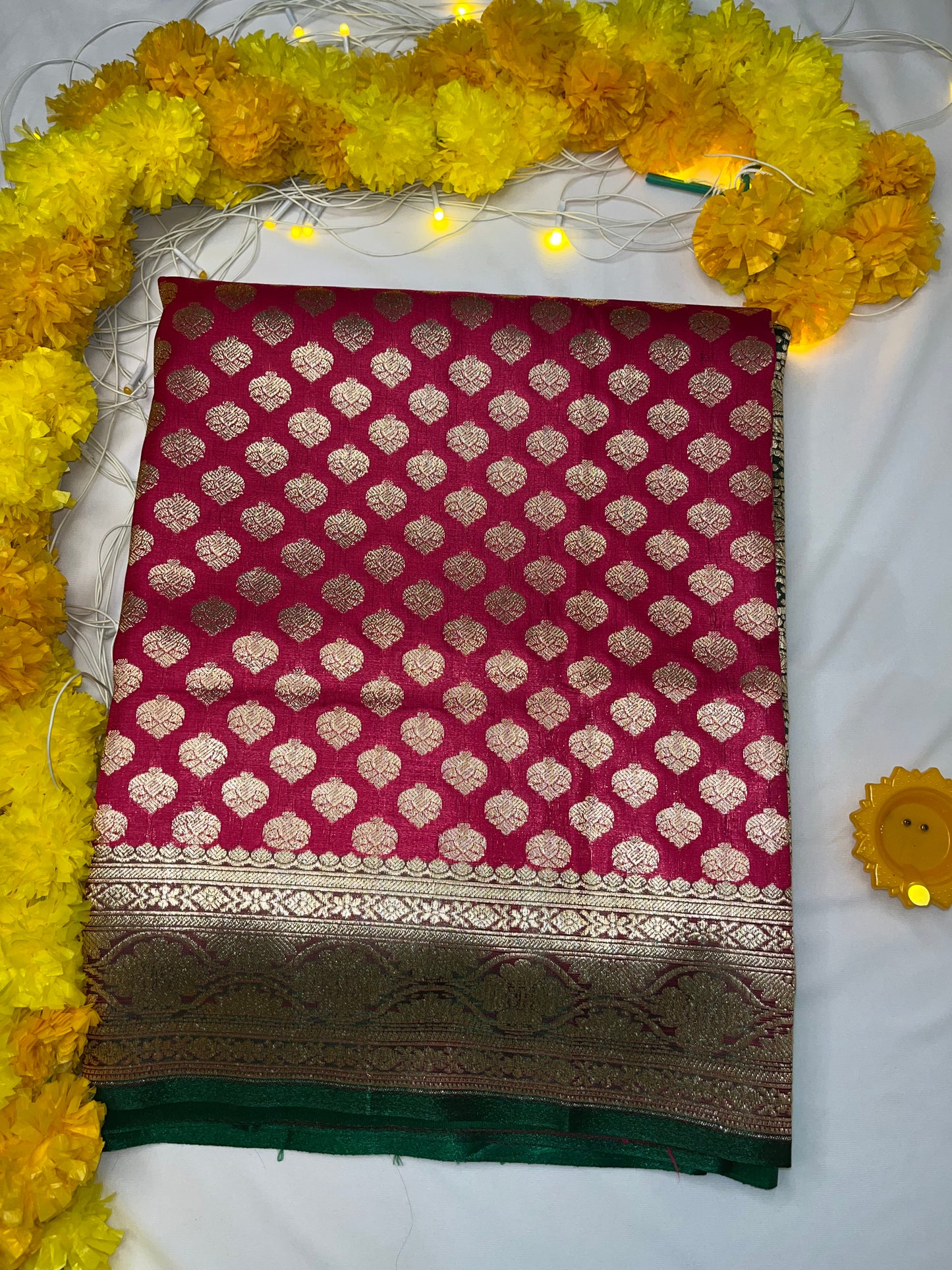 Pink Golden Zari Banarasi Silk Saree