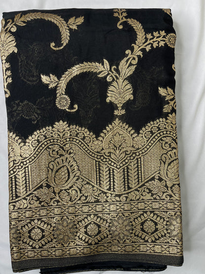 Black Silver Zari Georgette Banarasi Saree