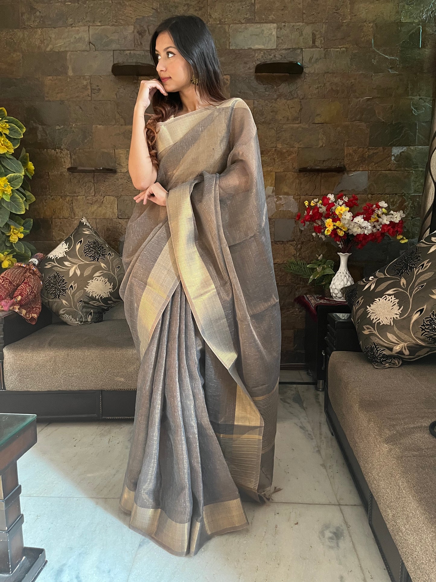 Black and Golden Tissue Saree