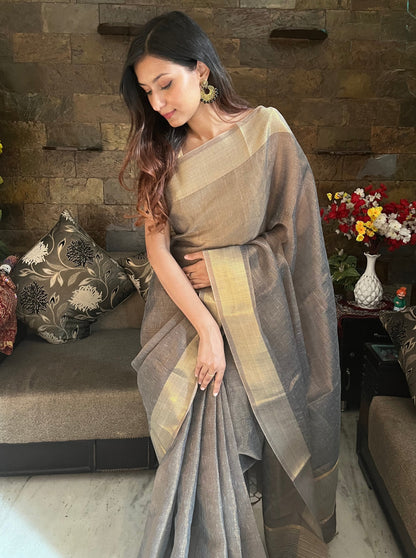 Black and Golden Tissue Saree