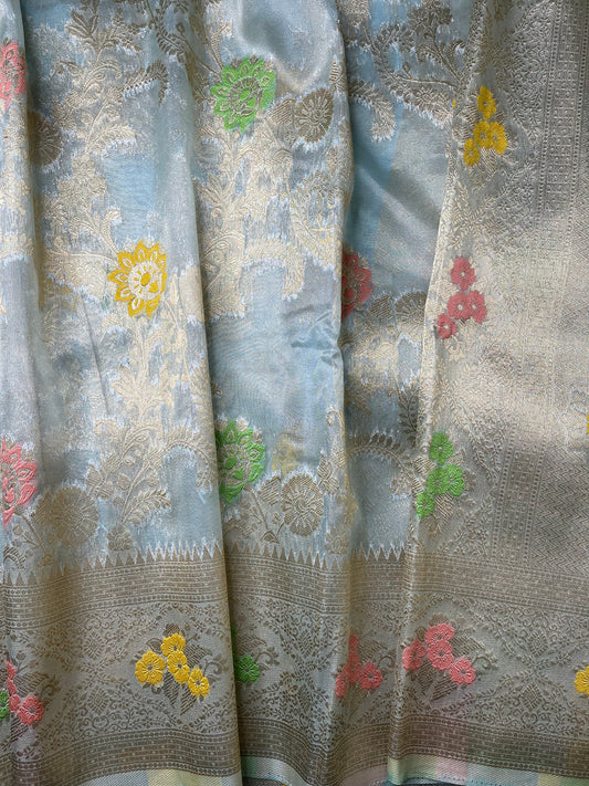 Light Blue Tissue Silk Banarasi Saree
