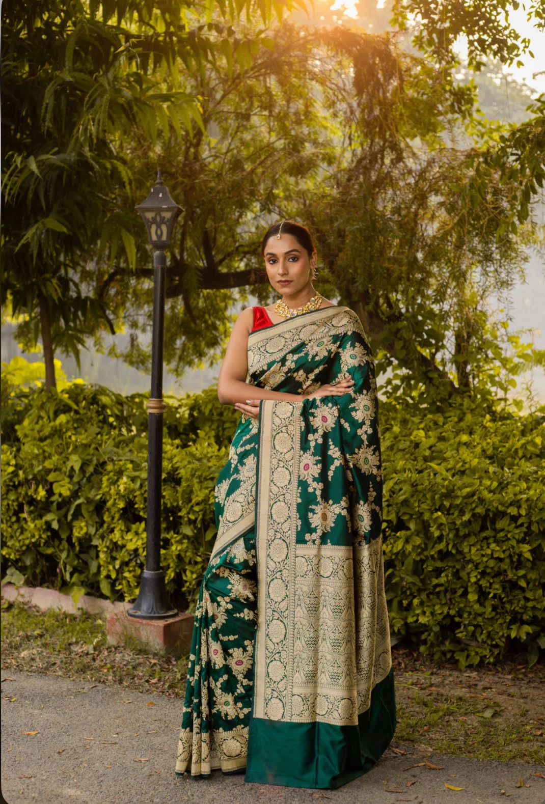 Green Meenakari Work Pure Katan Silk Banarasi Saree