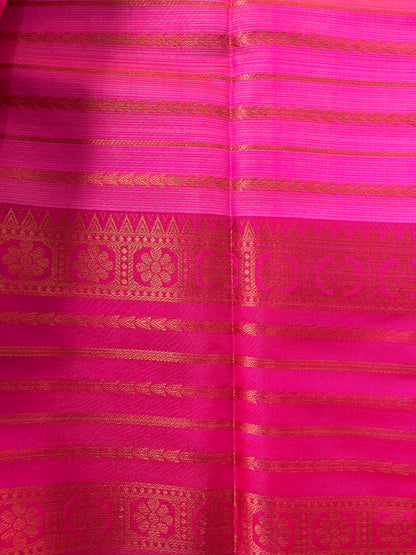 Cream with pink border Cotton Banarasi Saree