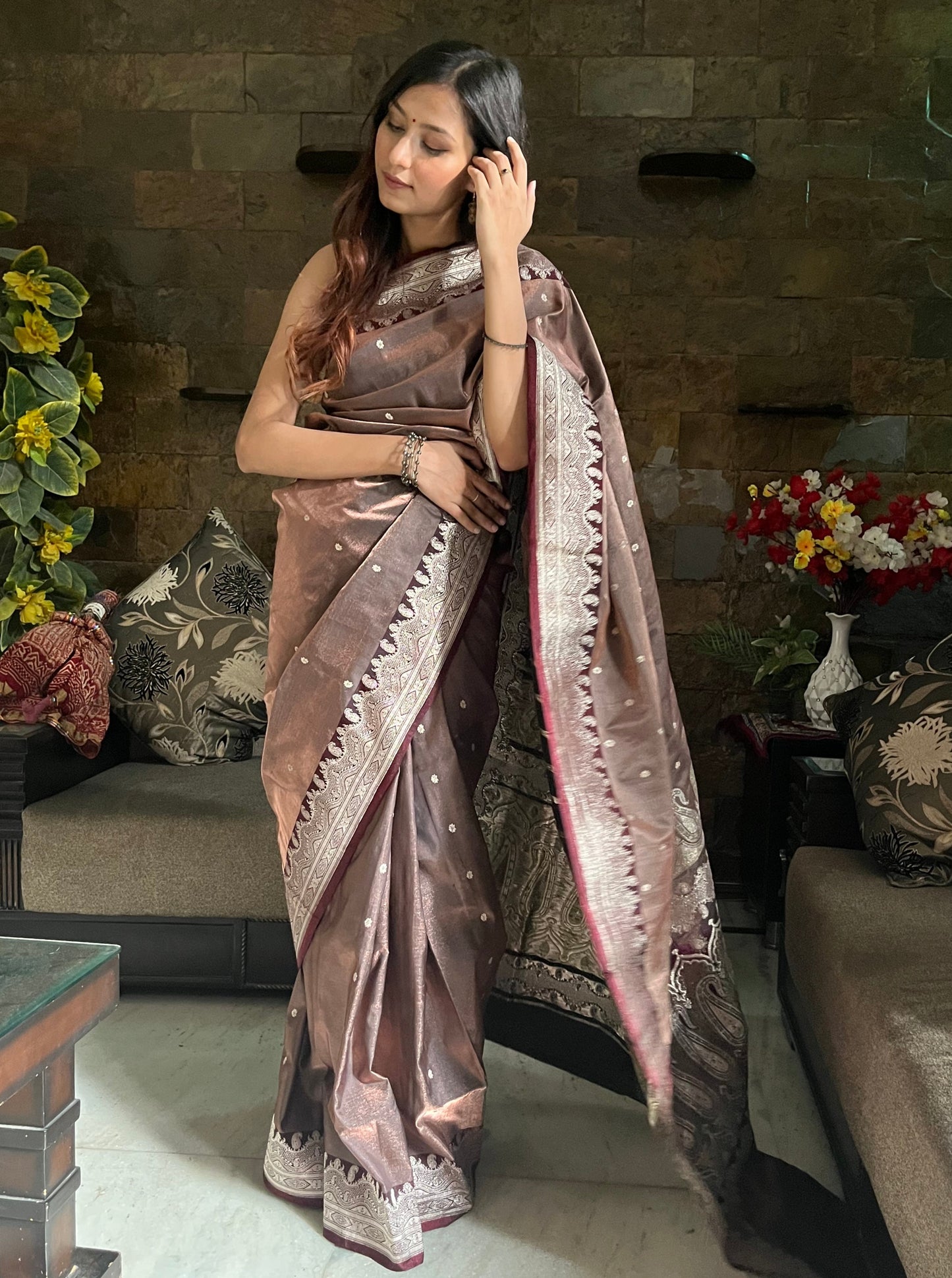 Metalic Copper Banarasi Silk Saree