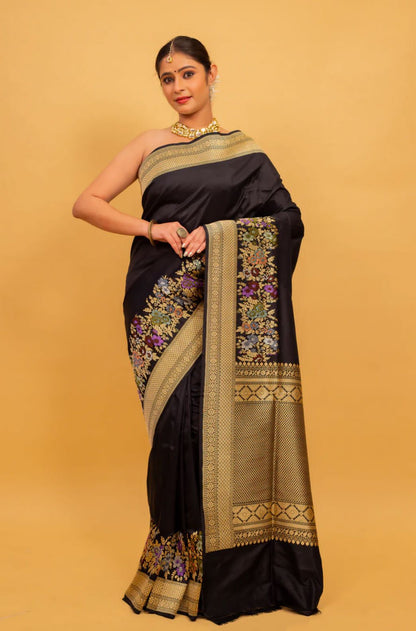 Black Handloom Pure Silk Banarasi Saree