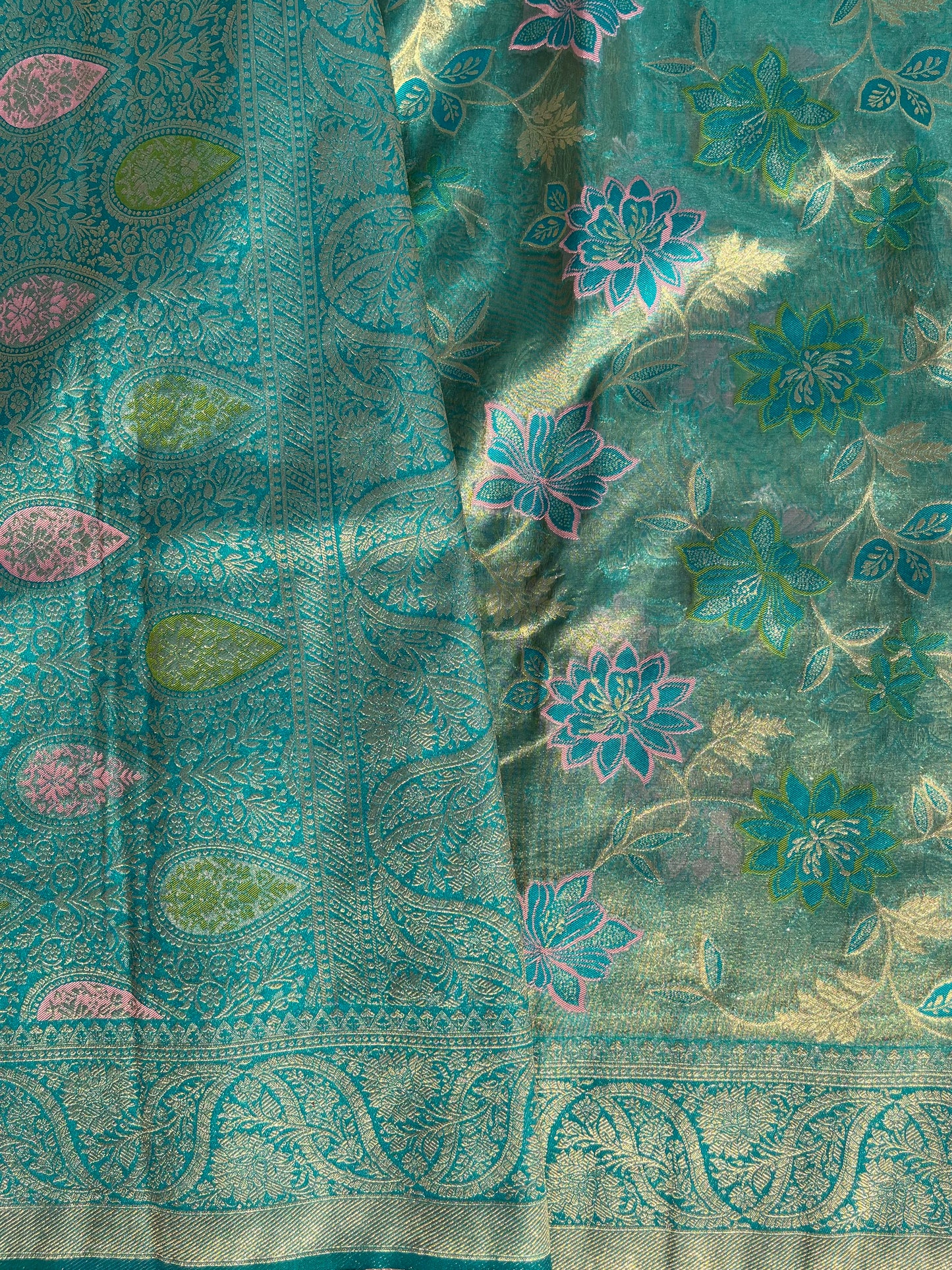 Turquoise Tissue Silk Banarasi Saree