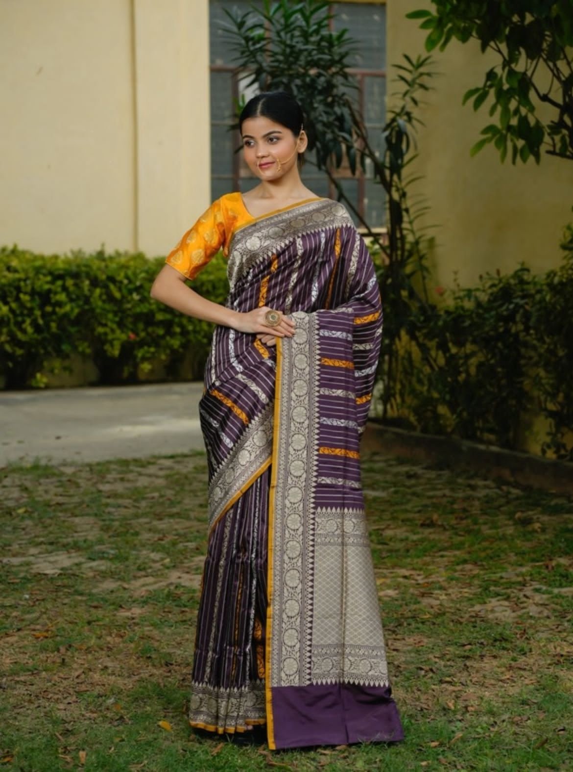 Stripe Design Handloom Pure Katan Silk Banarasi Saree