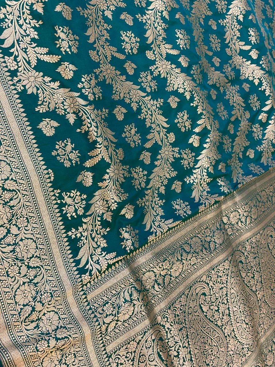 Blue Pure Katan Silk Handloom  With Jaal Banarasi Saree