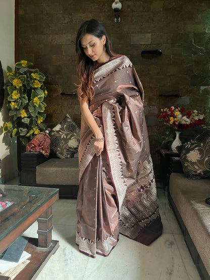 Metalic Copper Banarasi Silk Saree