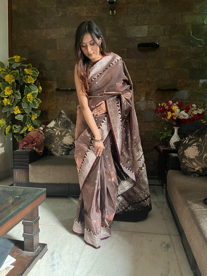 Metalic Copper Banarasi Silk Saree