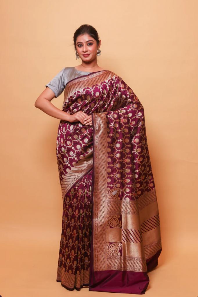 Vine Jaal Pure Katan Silk Banarasi  Saree