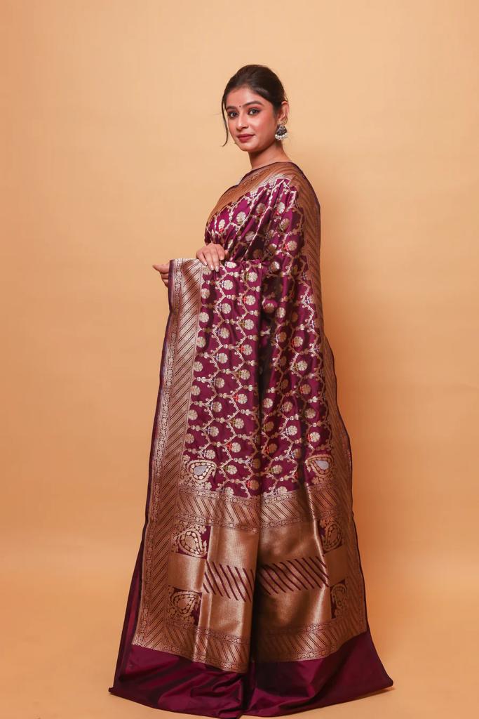 Vine Jaal Pure Katan Silk Banarasi  Saree