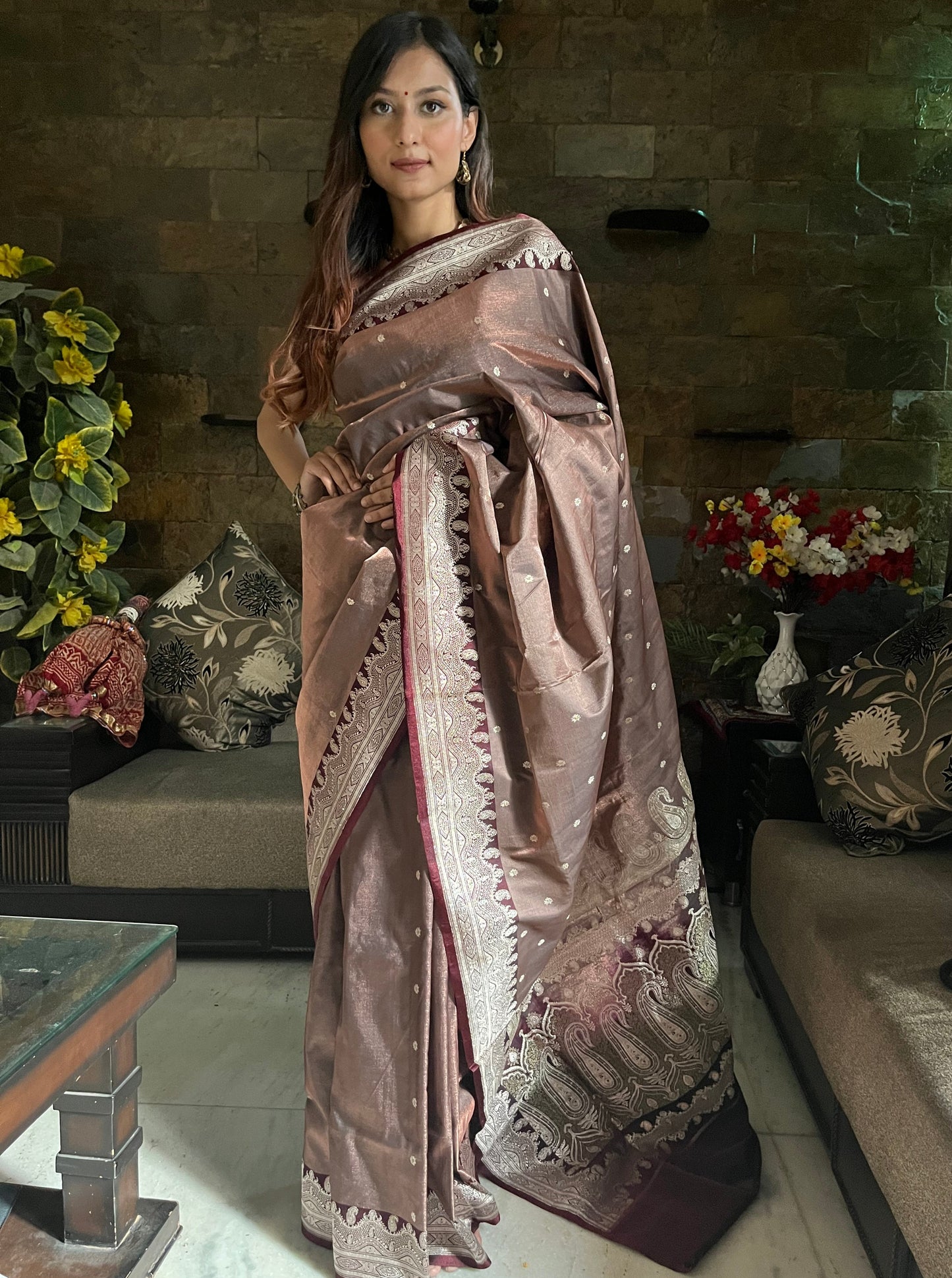 Metalic Copper Banarasi Silk Saree