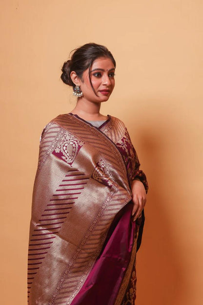 Vine Jaal Pure Katan Silk Banarasi  Saree