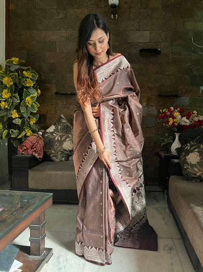 Metalic Copper Banarasi Silk Saree