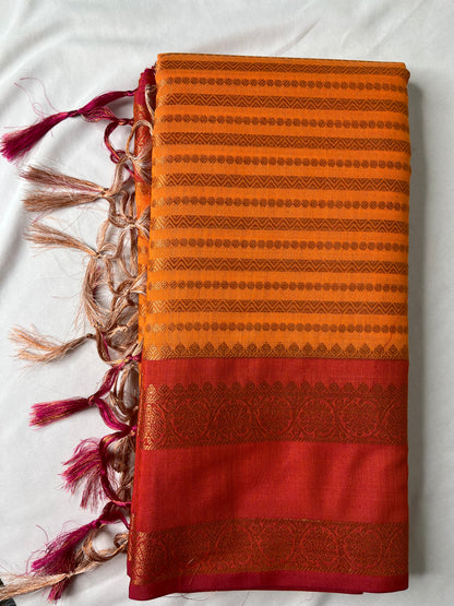 Orange with Pink Border Banarasi Silk Saree