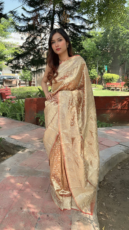 Royal Golden Tissue Banarasi Saree With Zardosi Work