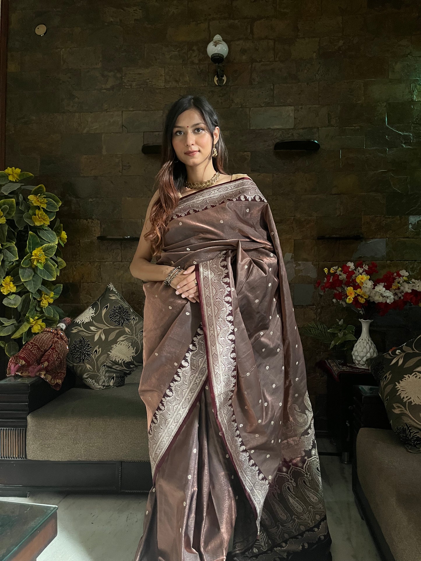 Metalic Copper Banarasi Silk Saree