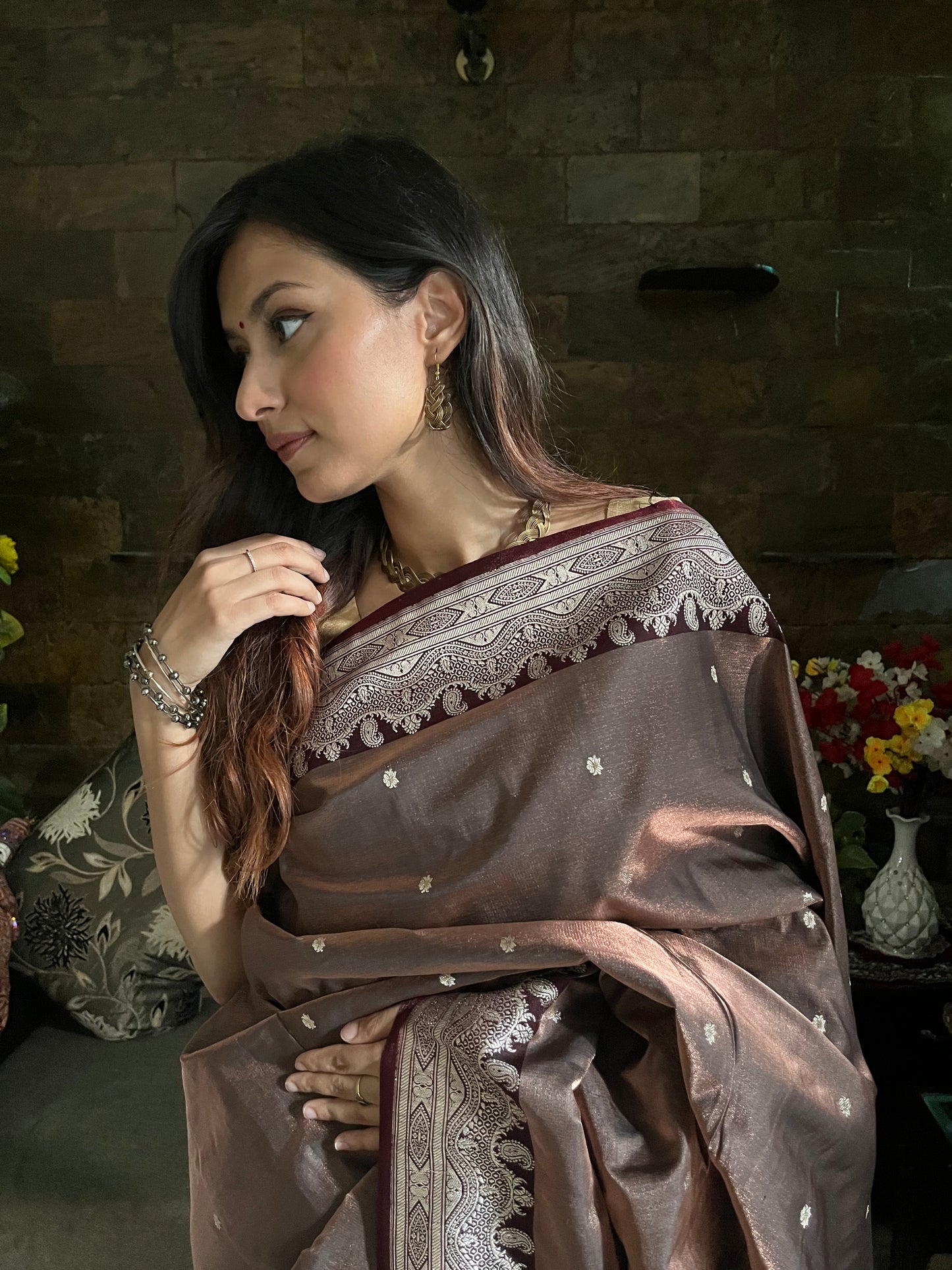 Metalic Copper Banarasi Silk Saree