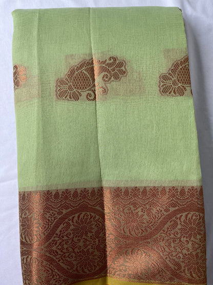 Green Cotton Banarasi Saree