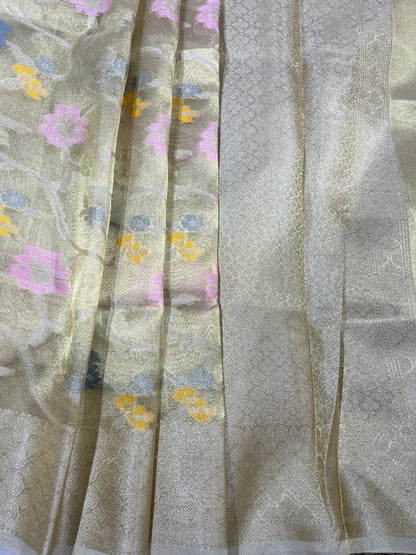 Golden Tissue Silk floral Jaal Banarasi Saree