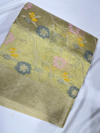 Golden Tissue Silk floral Jaal Banarasi Saree