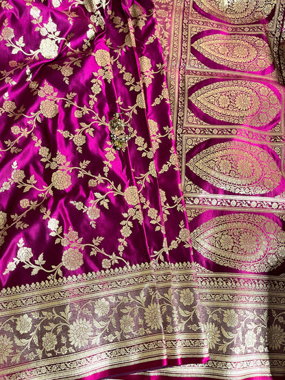 Rani Color With Golden Zari Banarasi Katan Silk Saree