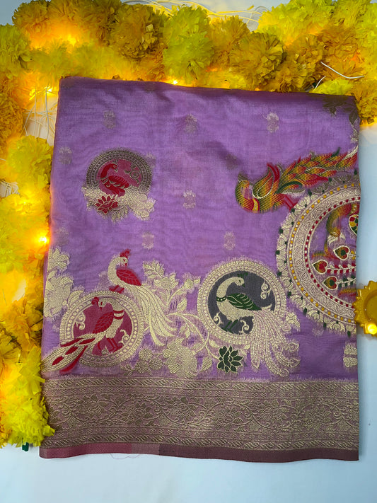 lilac Meenakari work Banarasi saree