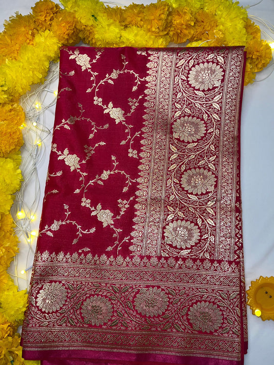 Rani Jaal work Banarasi Katan silk saree