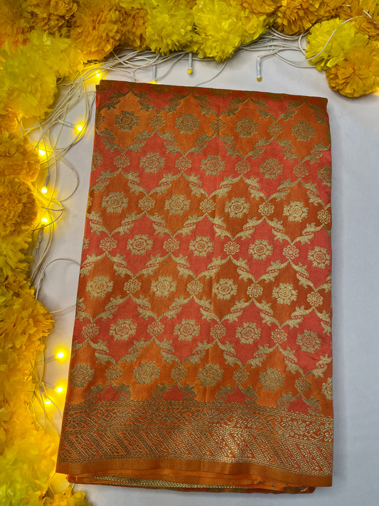 Orange and Yellow Rangkat Banarasi Silk Saree