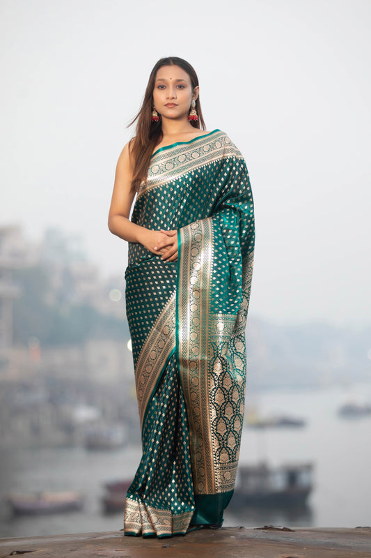 Myrtle Green Banarasi Silk Saree